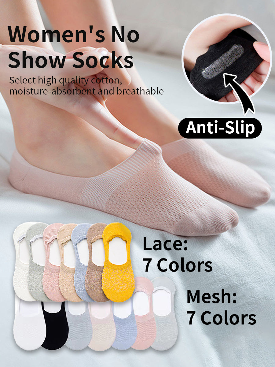 Clearance---14 Pairs-Women's No Show Socks Cotton Non Slip Hidden Invisible, 14 Colors