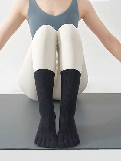 Premium-"6 Pairs"-Women's Anti-slip Bottom Five-toe Crew Socks Organic Cotton