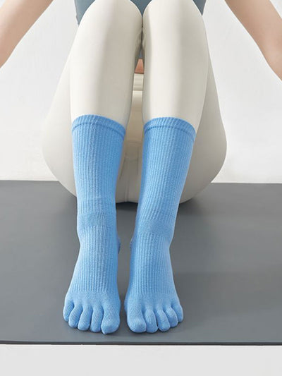 Premium-"6 Pairs"-Women's Anti-slip Bottom Five-toe Crew Socks Organic Cotton