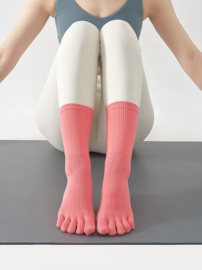 Premium-"6 Pairs"-Women's Anti-slip Bottom Five-toe Crew Socks Organic Cotton