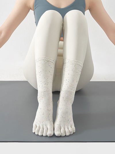 Premium-"6 Pairs"-Women's Anti-slip Bottom Five-toe Crew Socks Organic Cotton