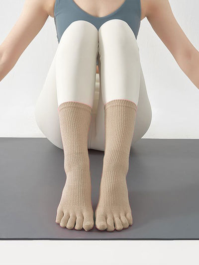 Premium-"6 Pairs"-Women's Anti-slip Bottom Five-toe Crew Socks Organic Cotton