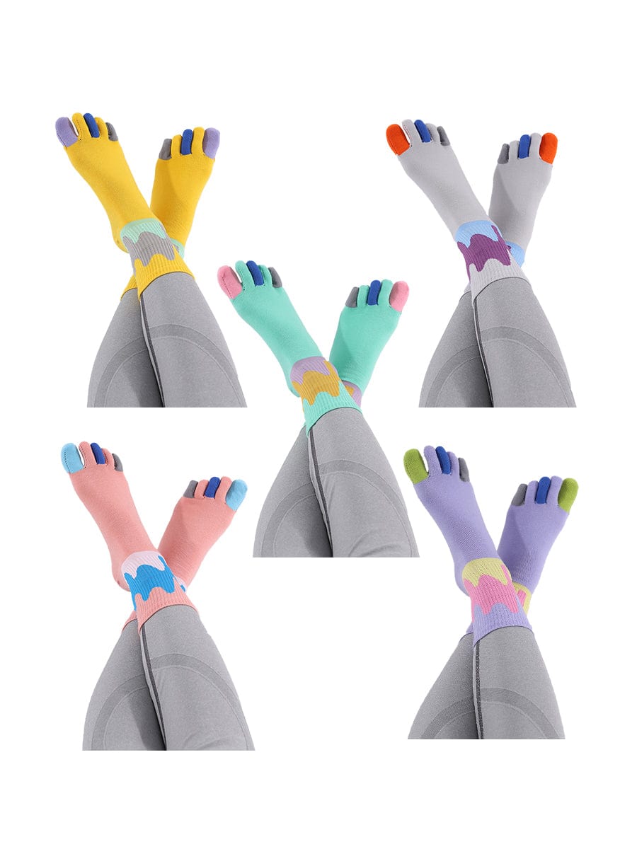 5 pairs-Women's Color graffiti five finger cotton toe socks