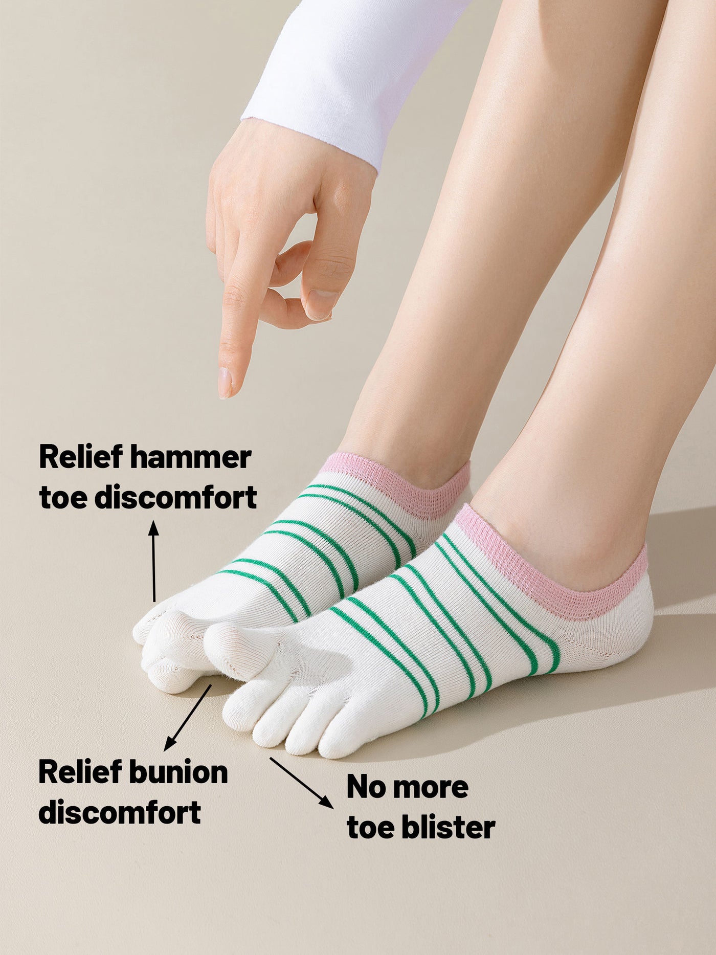 Premium-"6 Pairs"-Women's Five-toe No Show Socks Organic Cotton