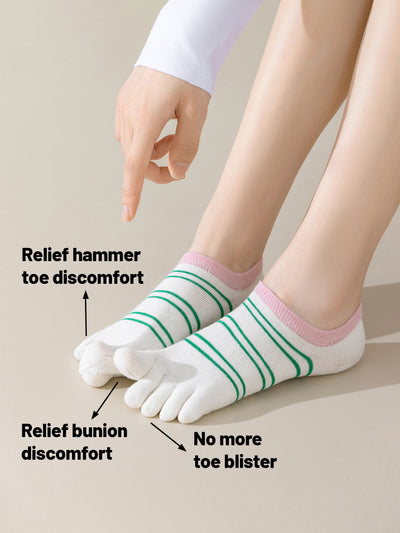 Premium-"6 Pairs"-Women's Five-toe No Show Socks Organic Cotton