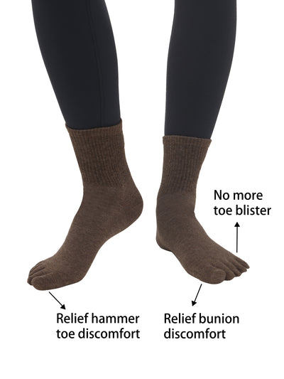 Premium-"6 Pairs"-Women's Five-toe Crew Socks