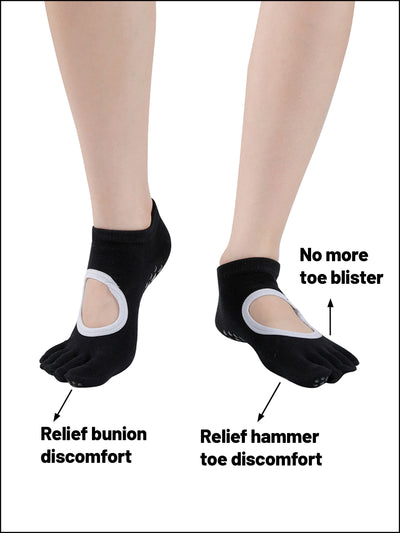 Premium-"6 Pairs"-Women's Five-toe Ankle Socks Organic Cotton Non-Slip Bottom