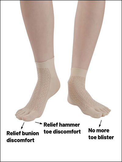 Premium-"6 Pairs"-Women's Five-toe Ankle Socks Organic Cotton Ice Silk