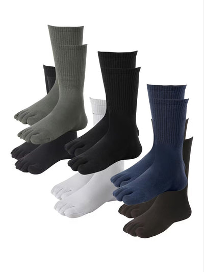 Premium-"6 Pairs"-Men's Five Toe Crew Socks Organic Cotton
