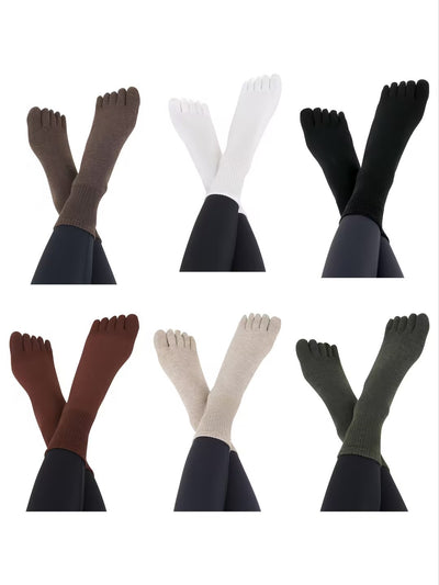 Premium-"6 Pairs"-Women's Five-toe Crew Socks