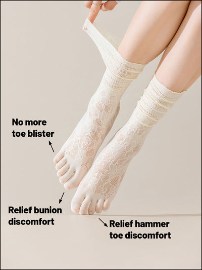 Premium-"6 Pairs"-Women's Five-toe Calf Socks Organic Cotton