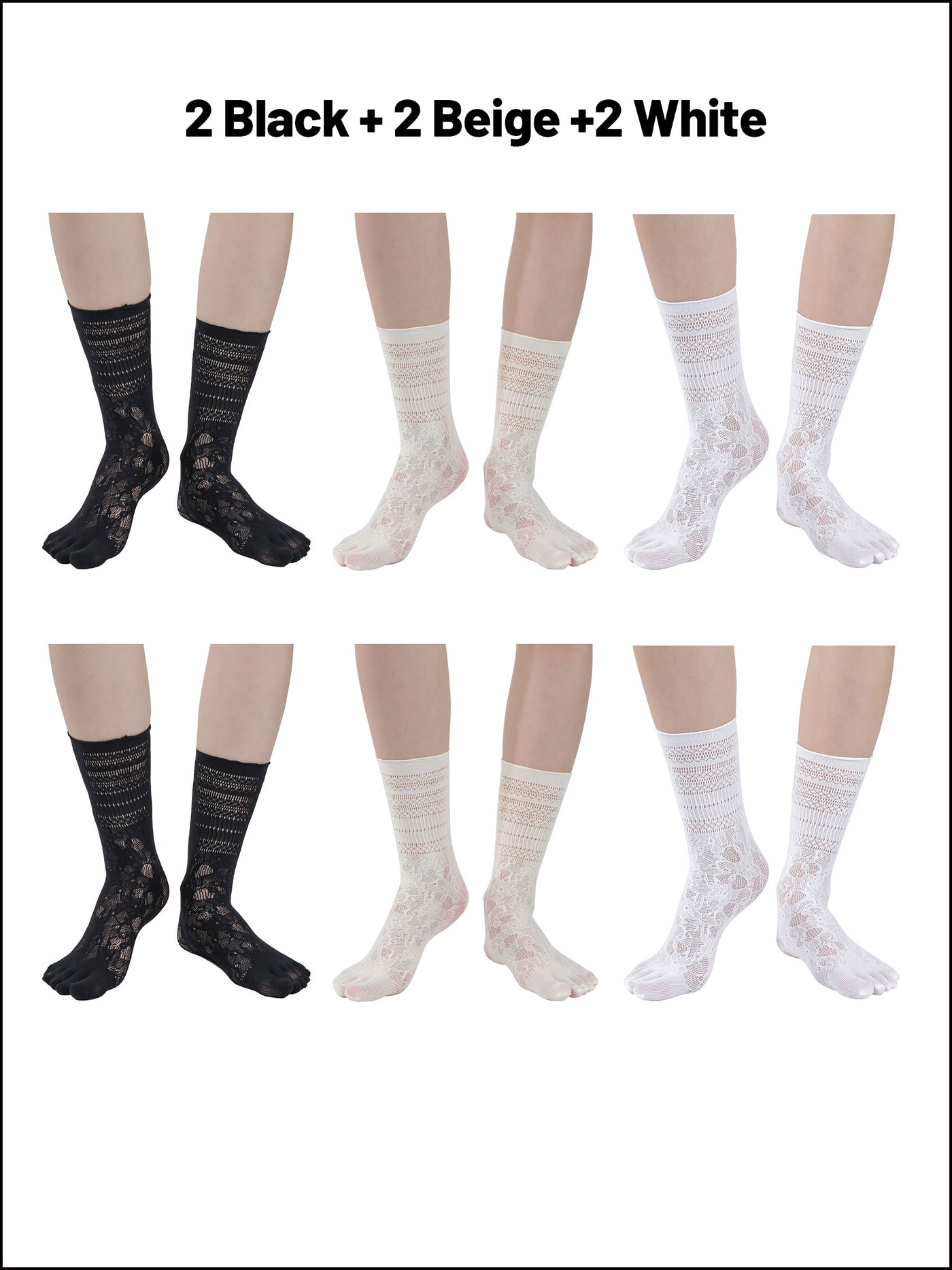Premium-"6 Pairs"-Women's Five-toe Calf Socks Organic Cotton