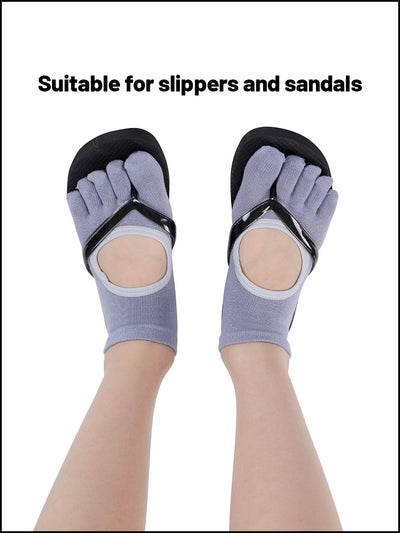 Premium-"6 Pairs"-Women's Five-toe Ankle Socks Organic Cotton Non-Slip Bottom