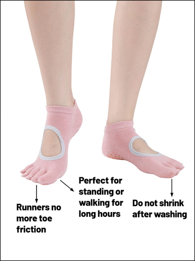 Premium-"6 Pairs"-Women's Five-toe Ankle Socks Organic Cotton Non-Slip Bottom
