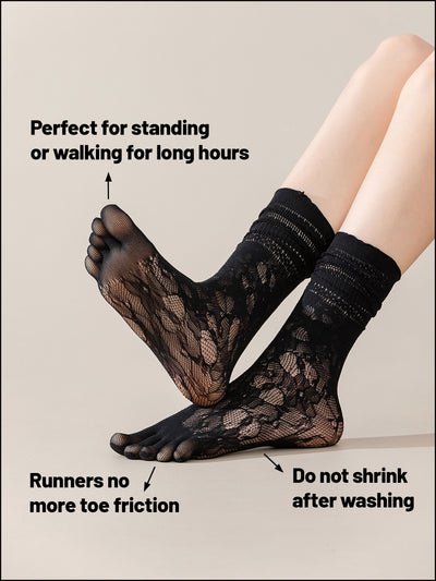 Premium-"6 Pairs"-Women's Five-toe Calf Socks Organic Cotton