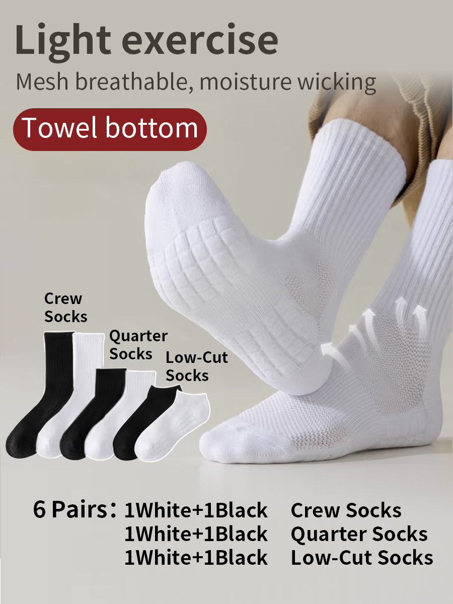 6 Pairs-Unisex Towel Socks Light Exercise Towel Bottom Athletic Socks