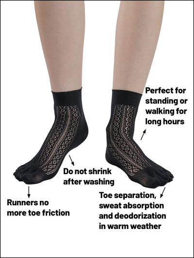 Premium-"6 Pairs"-Women's Five-toe Ankle Socks Organic Cotton Ice Silk