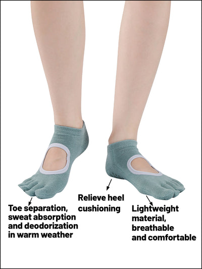 Premium-"6 Pairs"-Women's Five-toe Ankle Socks Organic Cotton Non-Slip Bottom