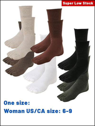 Premium-"6 Pairs"-Women's Five-toe Crew Socks