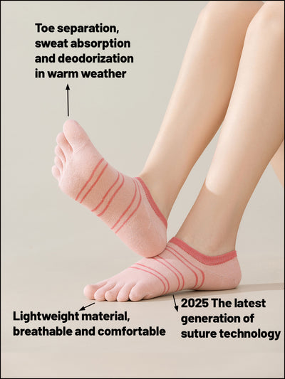 Premium-"6 Pairs"-Women's Five-toe No Show Socks Organic Cotton