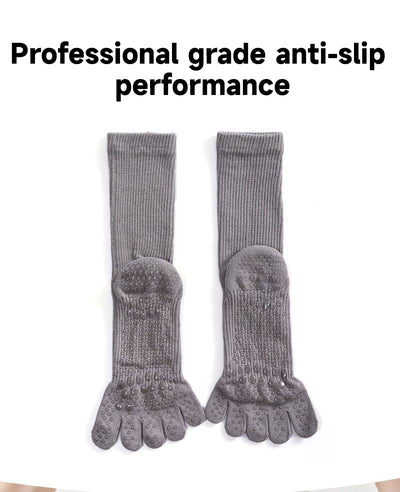 Premium-"6 Pairs"-Women's Anti-slip Bottom Five-toe Crew Socks Organic Cotton