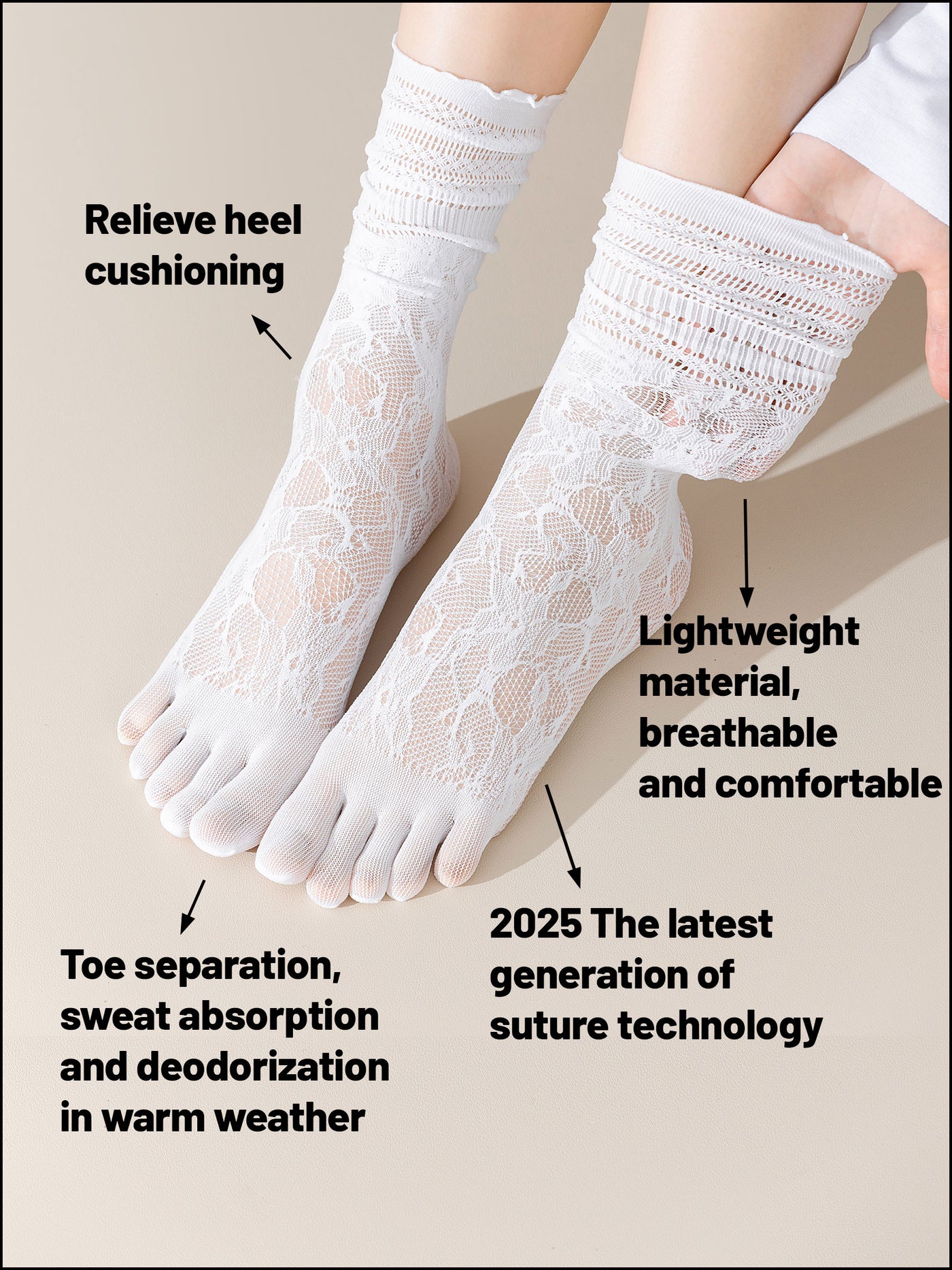 Premium-"6 Pairs"-Women's Five-toe Calf Socks Organic Cotton