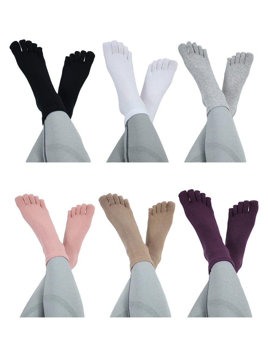 6 pack-Women's five finger cotton toe socks in solid color