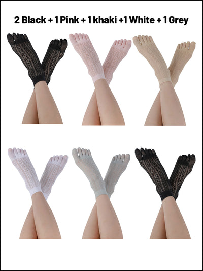 Premium-"6 Pairs"-Women's Five-toe Ankle Socks Organic Cotton Ice Silk