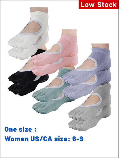 Premium-"6 Pairs"-Women's Five-toe Ankle Socks Organic Cotton Non-Slip Bottom
