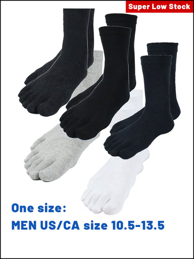 Premium-"5 Pairs"-Men's Plus Size Five-toe Crew Socks Organic Cotton All Seasons