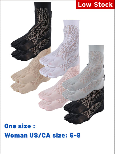 Premium-"6 Pairs"-Women's Five-toe Ankle Socks Organic Cotton Ice Silk