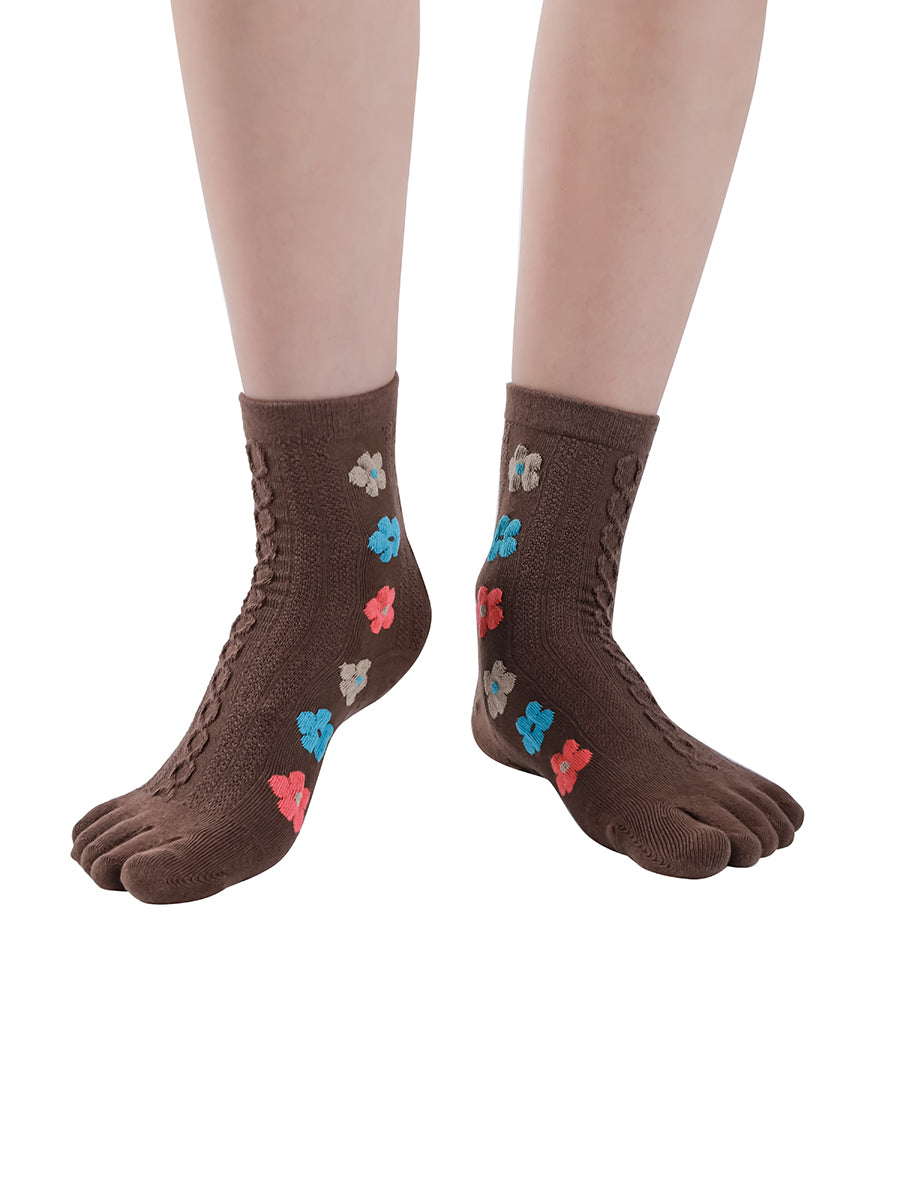 Premium-"6 Pairs"-Women's Five-toe Crew Socks Organic Cotton