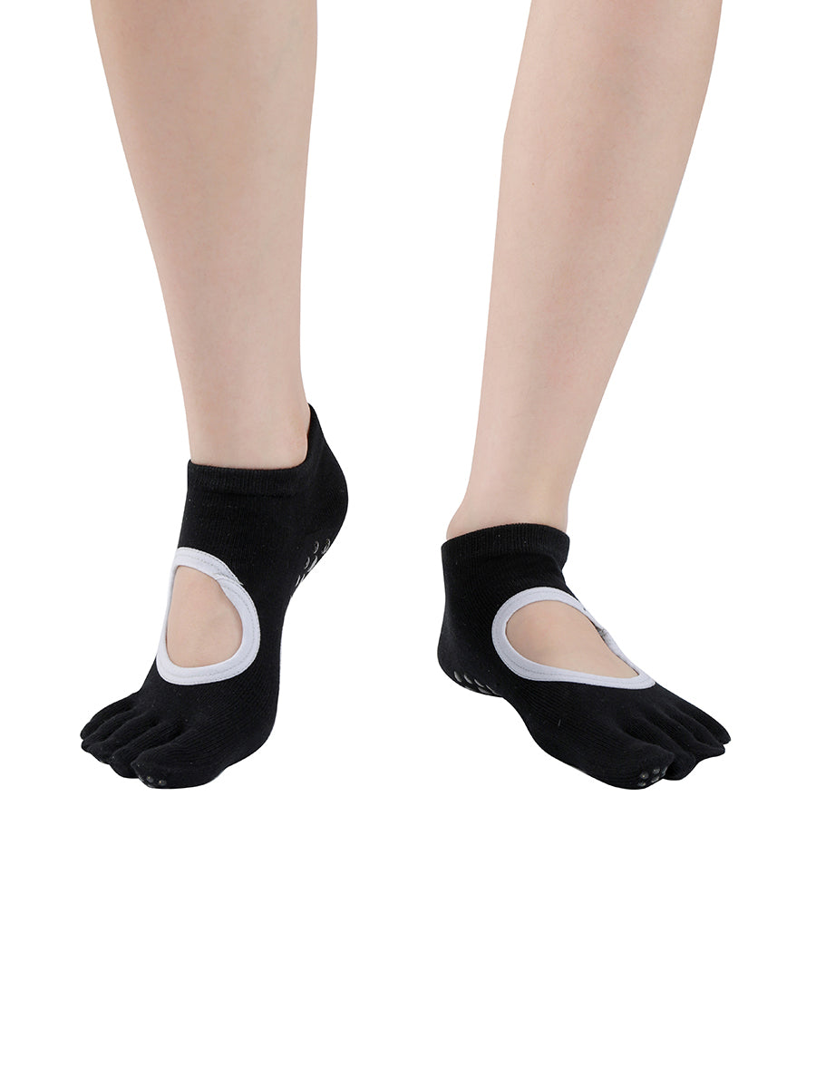 Premium-"6 Pairs"-Women's Five-toe Ankle Socks Organic Cotton Non-Slip Bottom