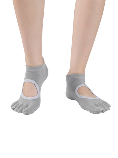Premium-"6 Pairs"-Women's Five-toe Ankle Socks Organic Cotton Non-Slip Bottom