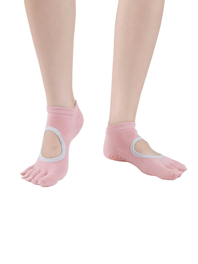Premium-"6 Pairs"-Women's Five-toe Ankle Socks Organic Cotton Non-Slip Bottom