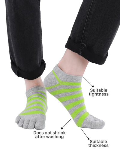 Colorful striped Cotton men's Low Cut Five Finger Toe Socks, grey-green