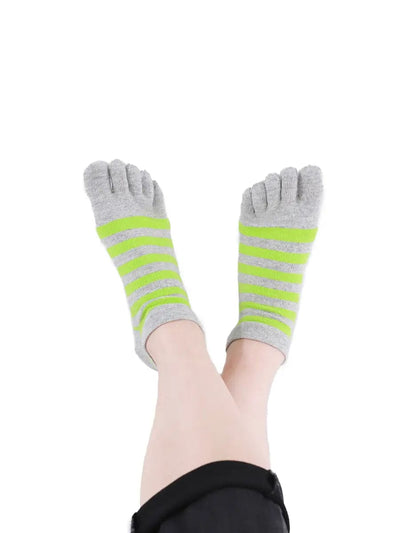 Colorful striped Cotton men's Low Cut Five Finger Toe Socks, grey-green