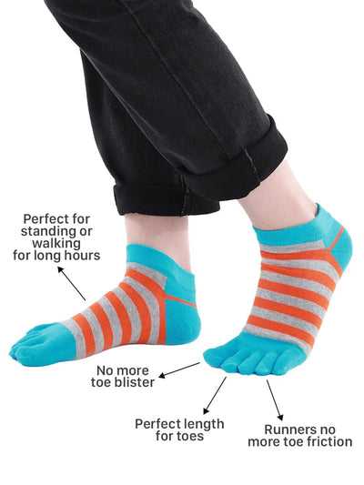 Colorful striped Cotton men's Low Cut Five Finger Socks, blue