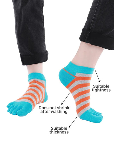 Colorful striped Cotton men's Low Cut Five Finger Socks, blue