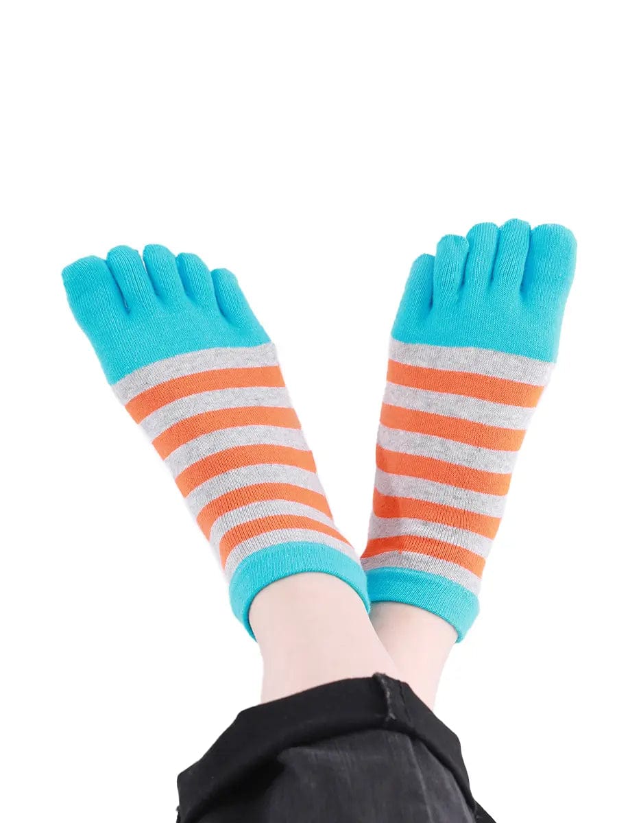 Colorful striped Cotton men's Low Cut Five Finger Socks, blue