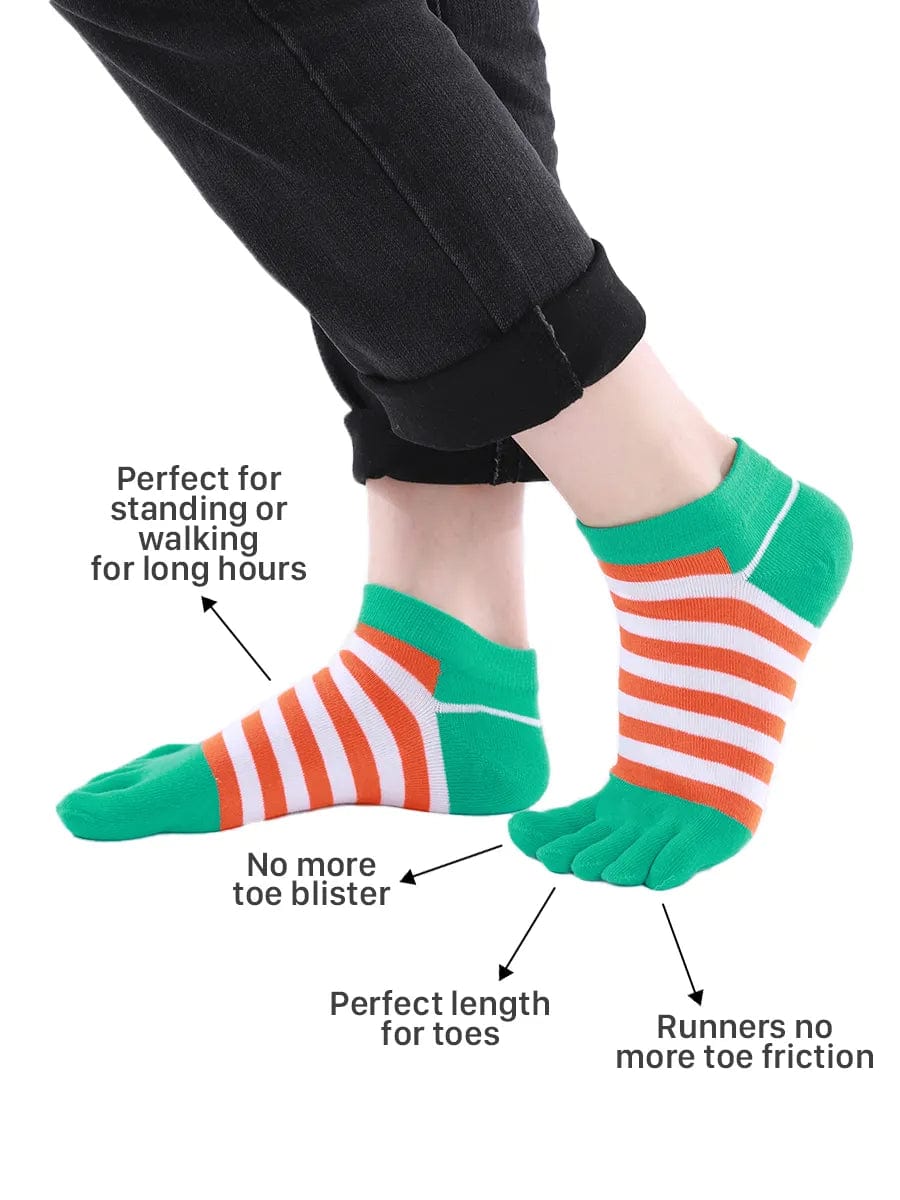 Colorful striped Cotton men's Low Cut Five Finger Toe Socks, green