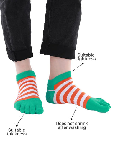 Colorful striped Cotton men's Low Cut Five Finger Toe Socks, green