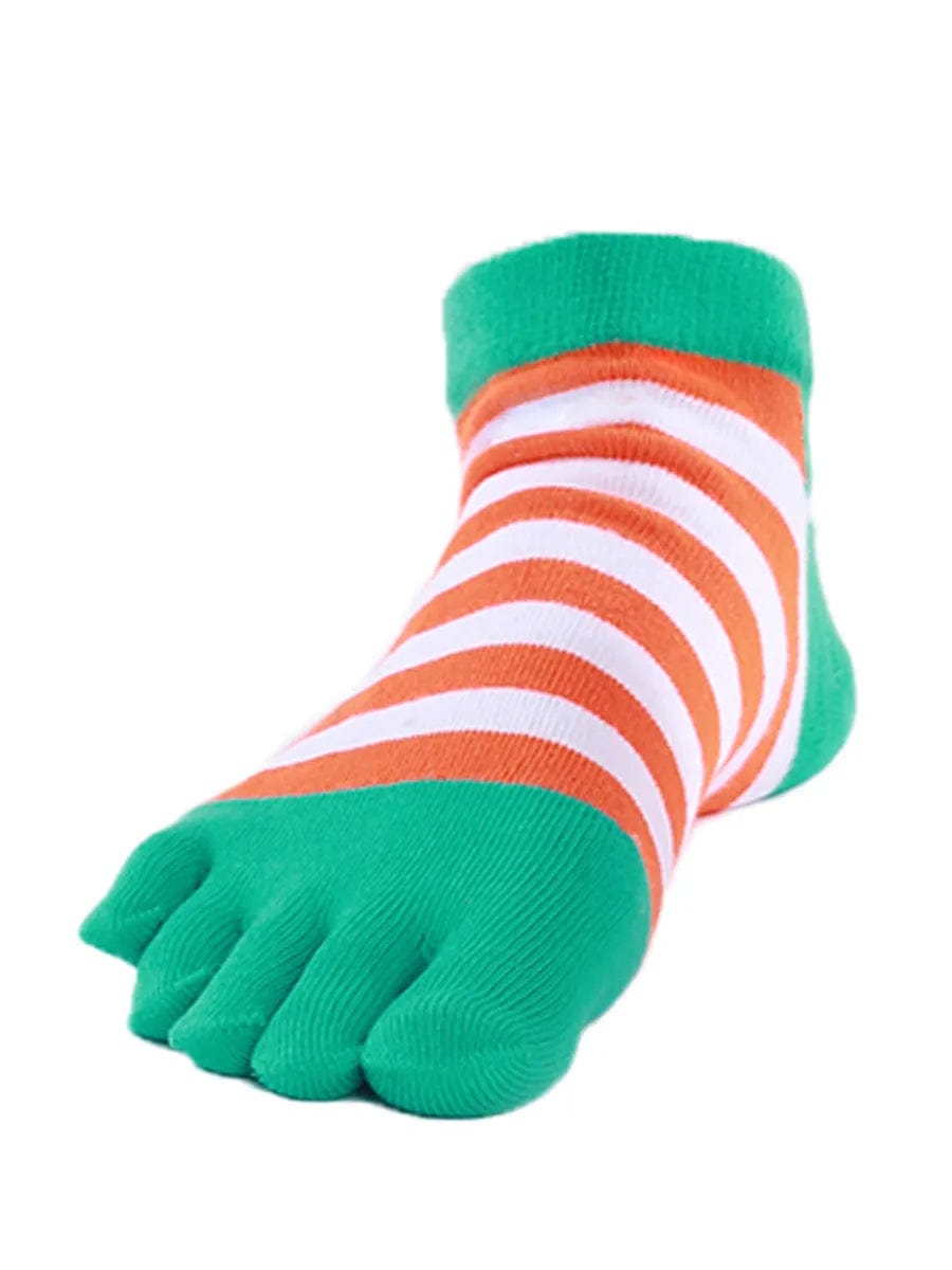 Colorful striped Cotton men's Low Cut Five Finger Toe Socks, green