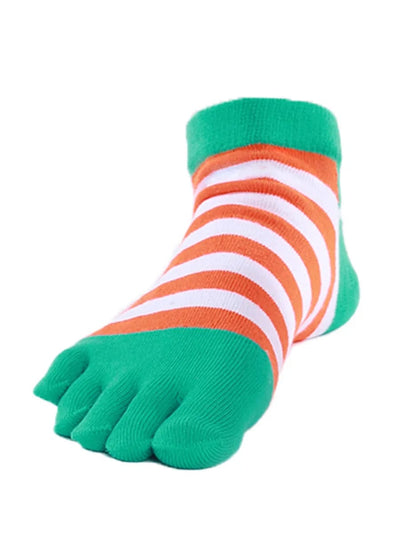 Colorful striped Cotton men's Low Cut Five Finger Socks, green