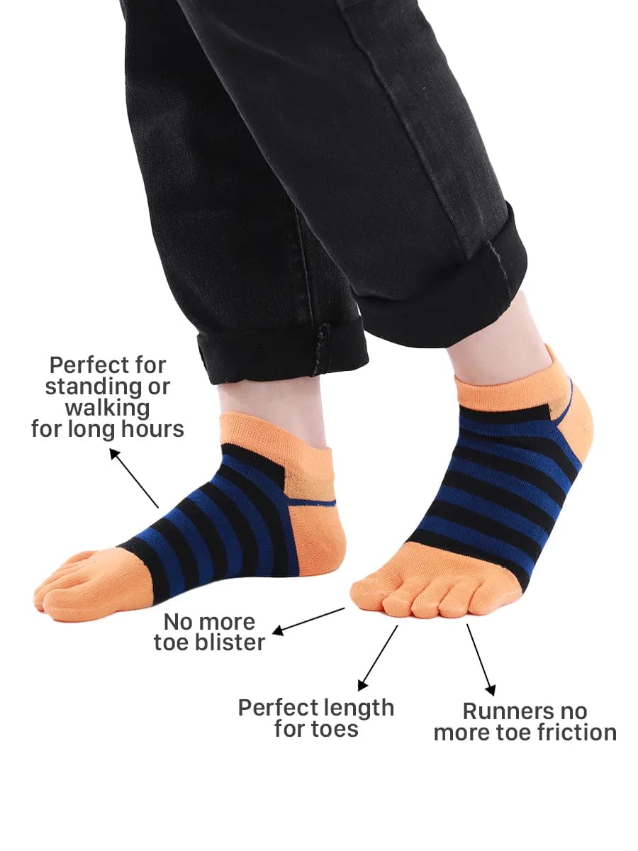 Colorful striped Cotton men's Low Cut Five Finger Socks, orange