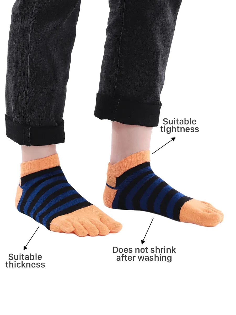 Colorful striped Cotton men's Low Cut Five Finger Socks, orange