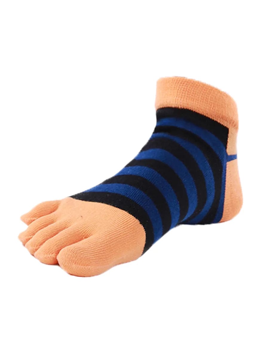 Colorful striped Cotton men's Low Cut Five Finger Socks, orange