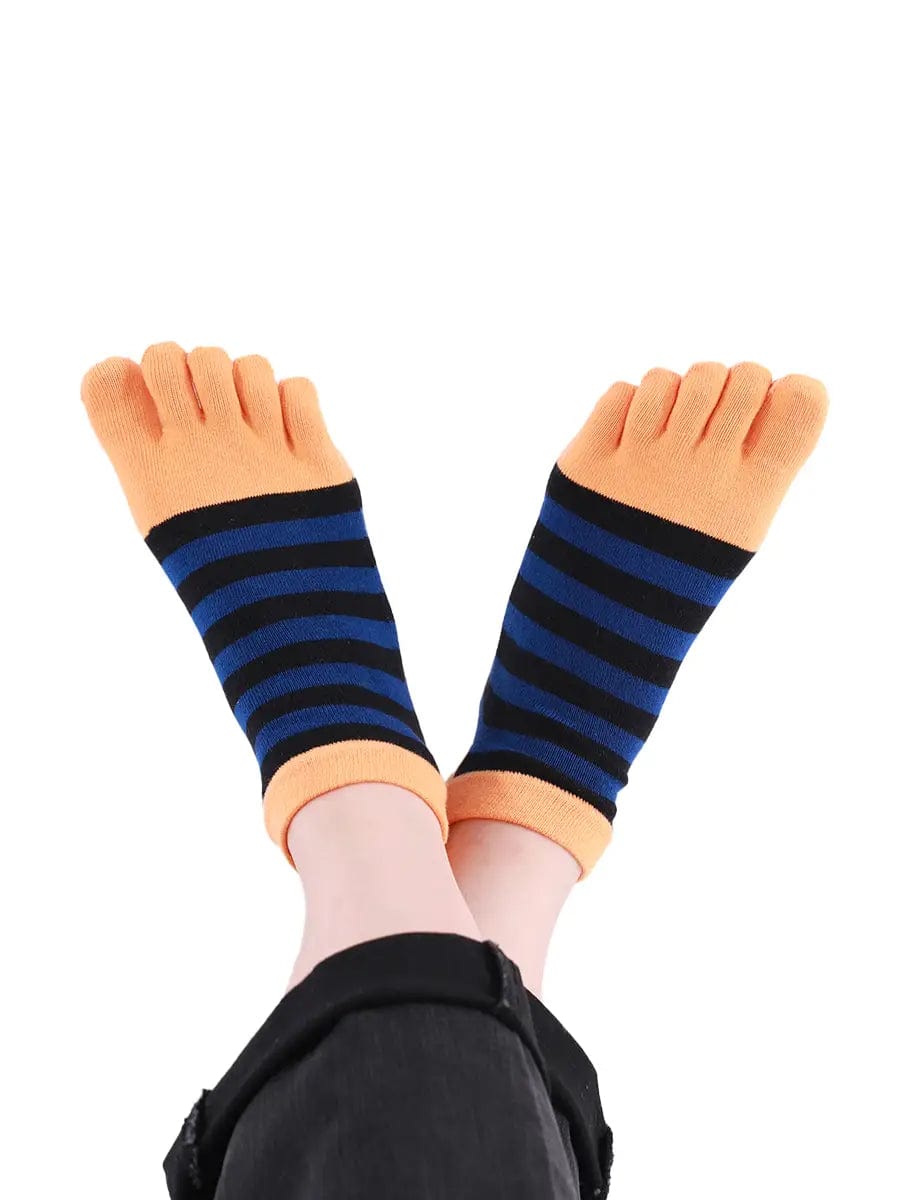 Colorful striped Cotton men's Low Cut Five Finger Socks, orange