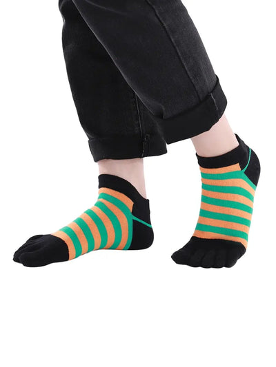 Colorful striped Cotton men's Low Cut Five Finger Socks, black