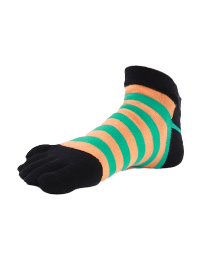 Colorful striped Cotton men's Low Cut Five Finger Socks, black